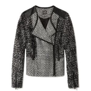 Armani Exchange Black White Tweed Wool Blend Long Sleeve Jacket Size Medium